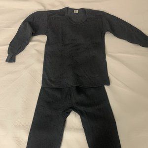(Black)100% Cotton Casual Thermal Underwear,Long Johns Set Fleece,Top and Path